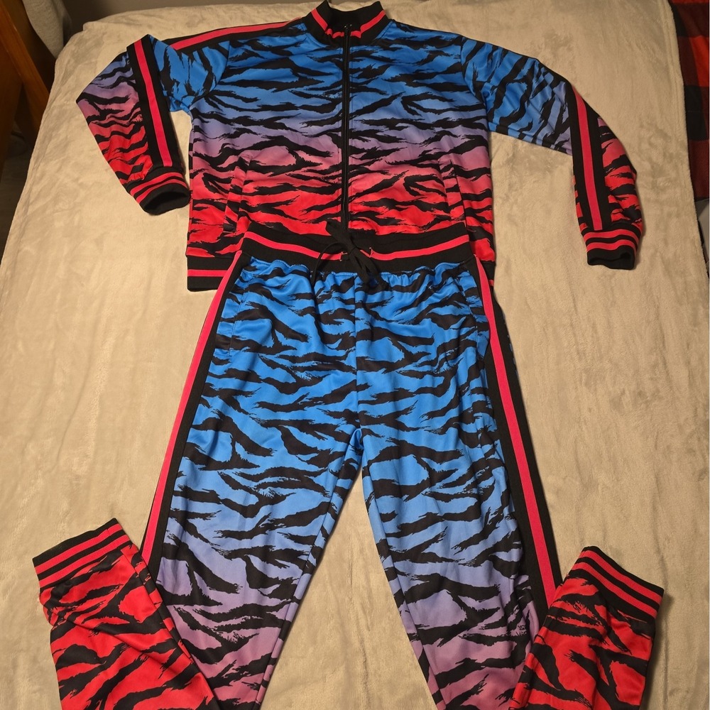 Victorious Gradient Tiger Stripe 2 Piece Jog Tracksuit Set Sz XL 80s Flashdance